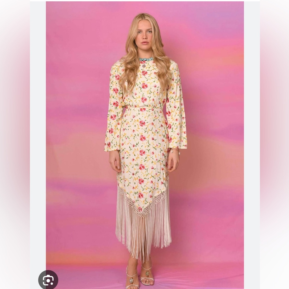 Rixo London Claudia Floral Embroidered & Fringe Dress